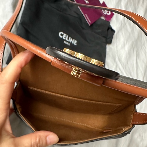 CELINE Mini Besace Crossbody in Triomphe Canvas & Calfskin Tan - Picture 6 of 9